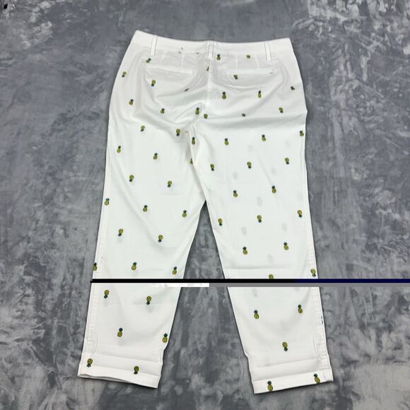 Talbots Pants Womens Sz 10P White Girlfriend Chino Pineapple Embroidered - Picture 2 of 12